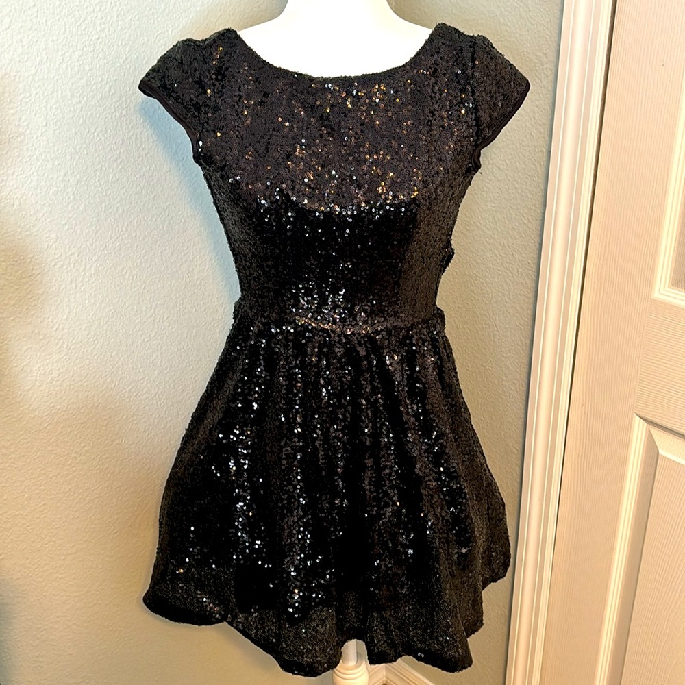 Cute Black Sequin Cocktail A-line Mini Dress